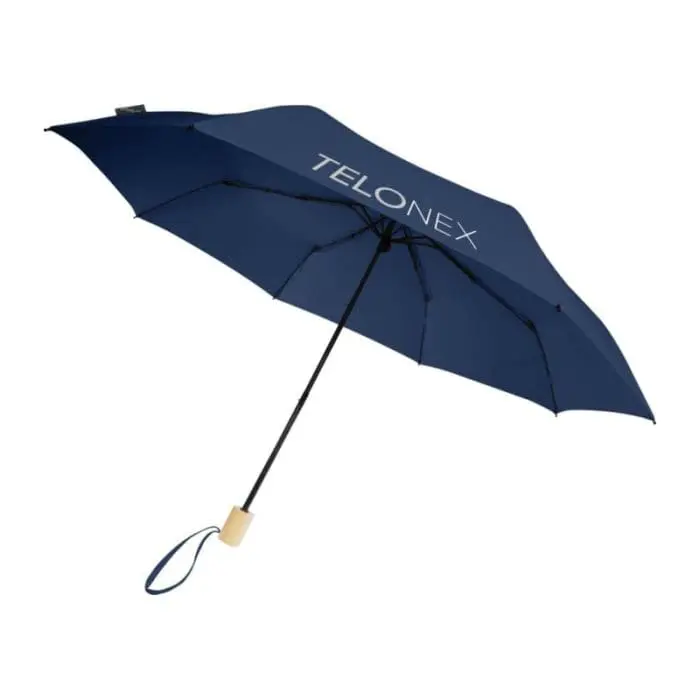 Printed windproof recycled folding umbrella in navy blue with printed logo