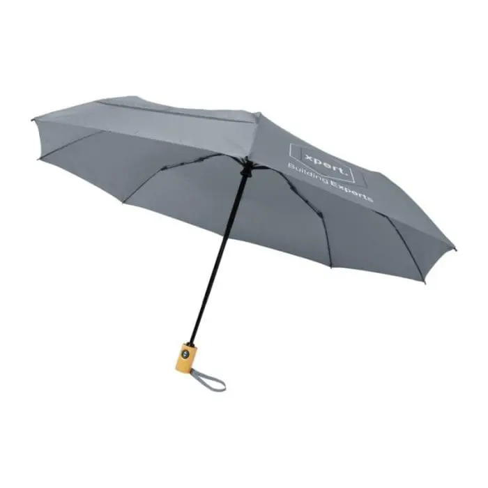 Branded Auto Open & Close RPET folding umbrella in grey with printed logo