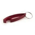 Promotional red metal bottle opener with silver split ring keyring and printed logo