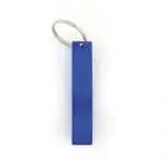 Branded blue metal bottle opener with silver split ring keyring and printed logo on front