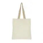 Branded natural shopper bag with rainbow handles and printed logo