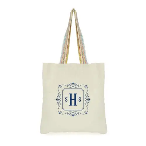 Promotional shopper bag with rainbow handles and printed logo