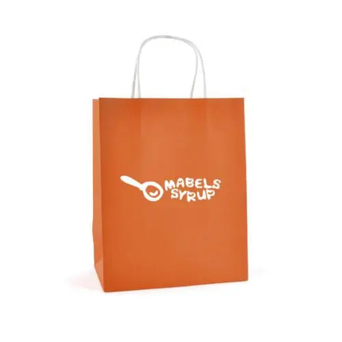 Promotional coloured medium paper bag in orange with printed logo