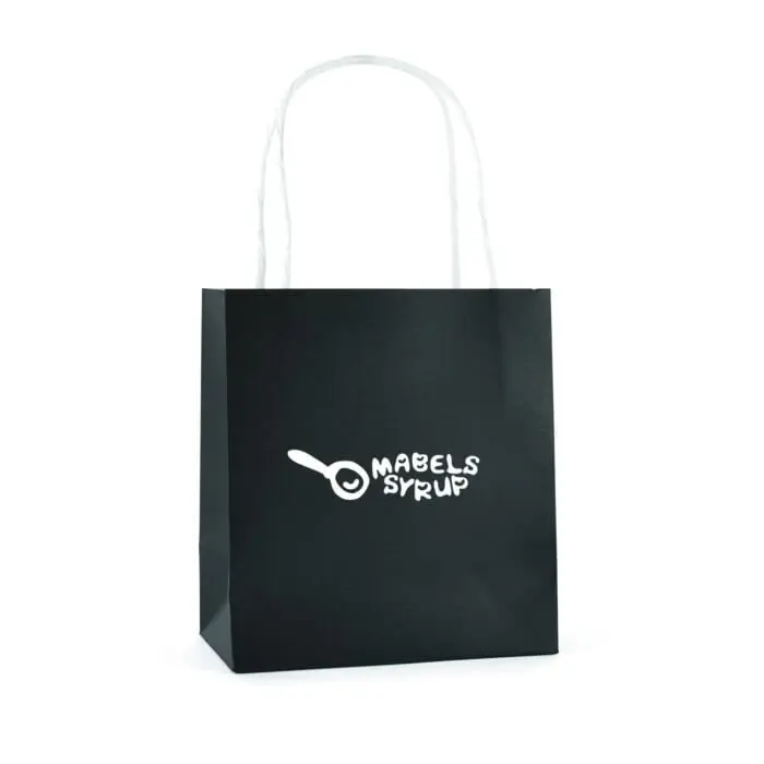 Promotional coloured small paper bag in black with printed logo