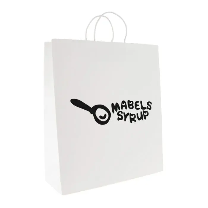 Branded white extra large paper bag with printed logo