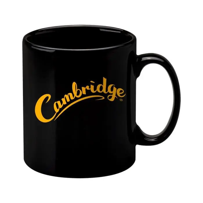 Branded black Cambridge mug with printed logo