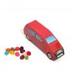 Promotional car shaped box filled with jelly beans sweets and printed logo