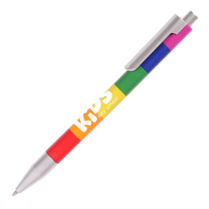 Branded rainbow ball pen in multi colours with printed logo