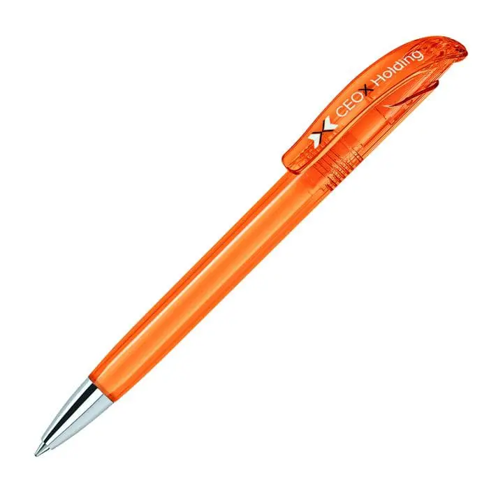 Promotional Challenger Clear Metal Tip Pen in orange with printed logo