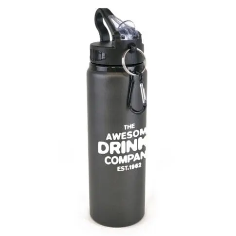 Promotional Cherub aluminium bottle 800ml in gunmetal with carabiner and printed logo