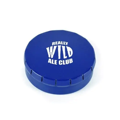 Branded Click Clack Mint Tin in Navy Blue with printed logo