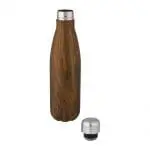 Promotional Cove Vacuum Bottle with Wood Pattern 500ml in wood with printed logo and silver lid