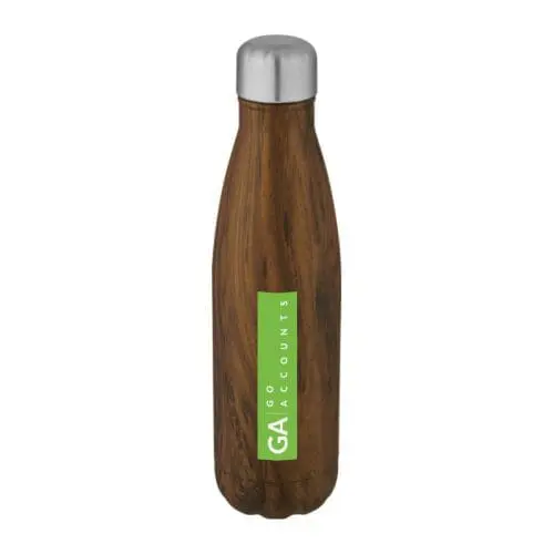 Printed Cove Vacuum Bottle with Wood Pattern 500ml in wood with printed logo