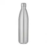 Branded Cove Vacuum Water Bottle 1L in silver with silver lid and printed logo