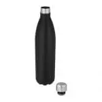 Printed Cove Vacuum Water Bottle 1L in black with silver lid and printed logo