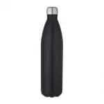 Branded Cove Vacuum Water Bottle 1L in black with silver lid and printed logo