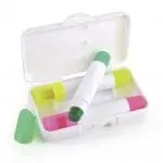 Branded crayon highlighter set in white plastic case and printed logo on front