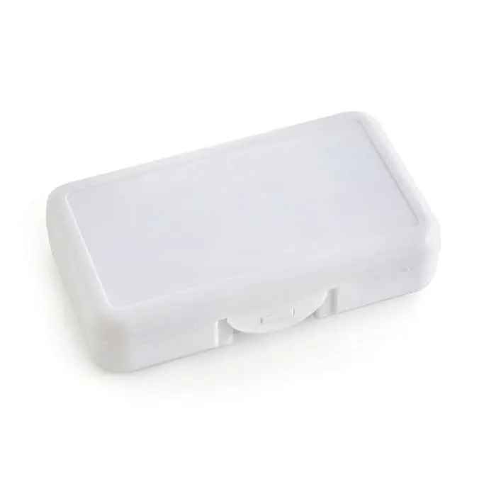 Promotional crayon highlighter set in white plastic case with branding to lid