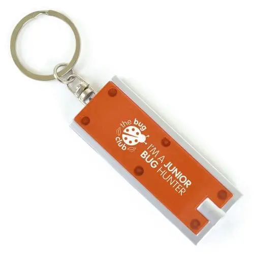 Printed keyring torch in orange with printed logo on the front