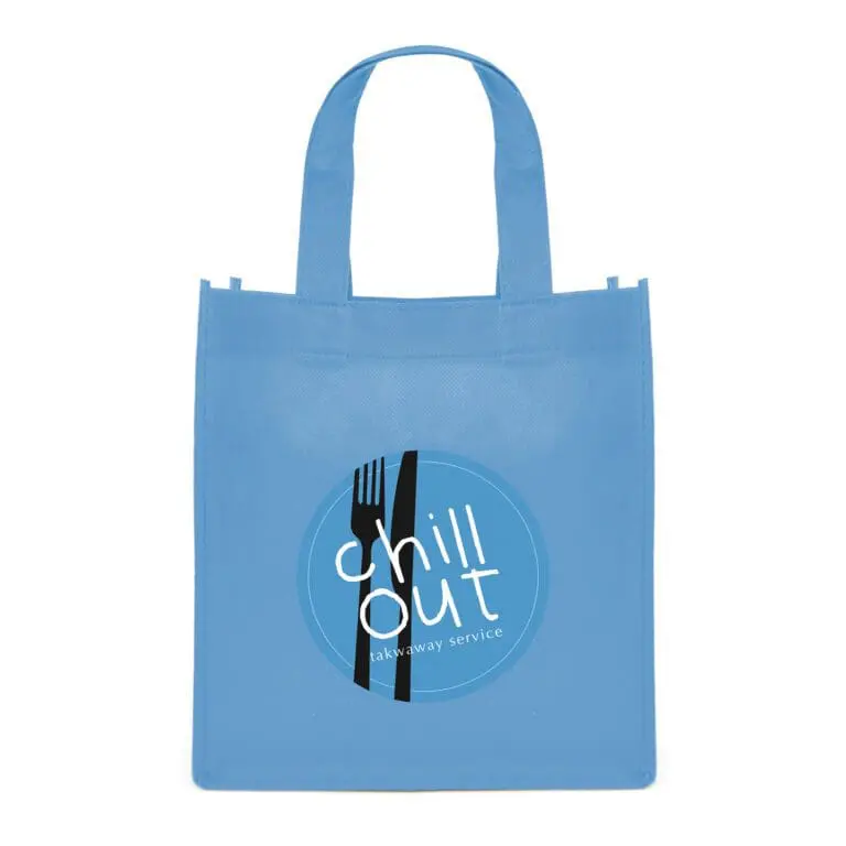 Promotional Dunluce mini non woven bag in light blue with printed logo