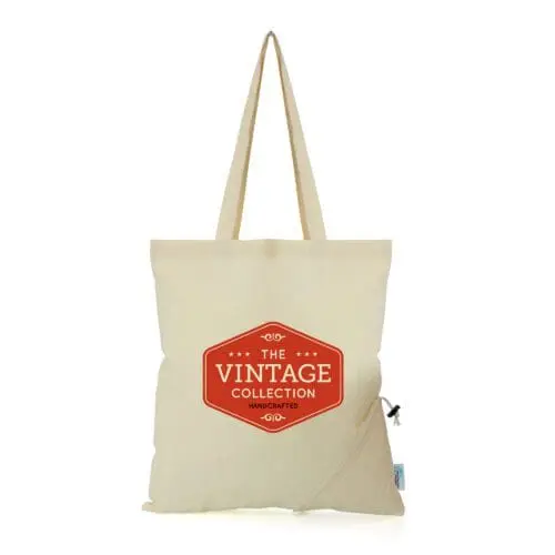 Branded foldable shopper bag in natural with printed logo