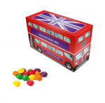 Branded eco bus shaped box with Skittles sweets and printed logo