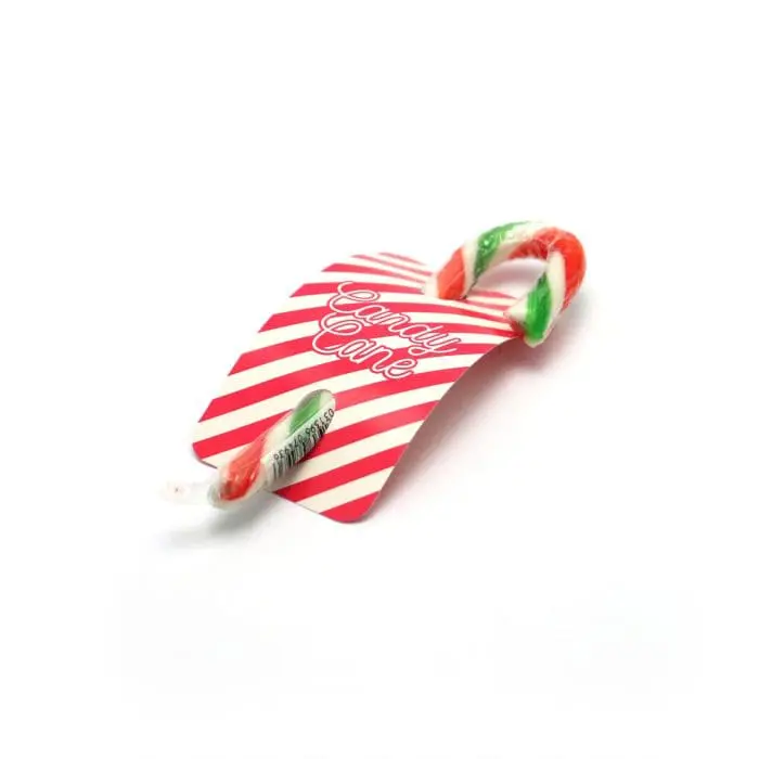 Branded striped eco info card with candy cane and printed logo on front