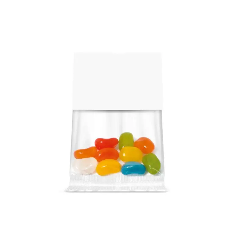 Custom-branded jolly beans sweets with logo printed eco info card