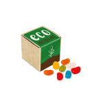 Branded eco kraft cube box with jolly beans sweets and printed logo