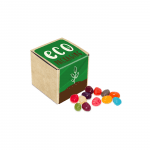 Promotional eco kraft cube filled with jelly beans sweets and printed logo