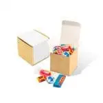 Promotional eco sweet cube box with retro sweets and printed logo