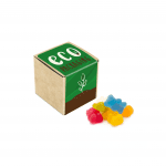 Promotional eco kraft cube filled with vegan bears sweets and printed logo