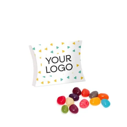 Promotional eco large pouch filled with jelly beans sweets and printed logo