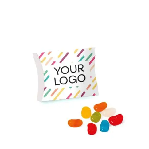 Promotional eco large pouch filled with jolly beans sweets and printed logo