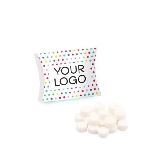 Promotional eco large pouch filled with midi mints sweets and printed logo