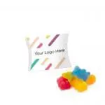 Promotional eco large pouch with vegan bears sweets and printed logo