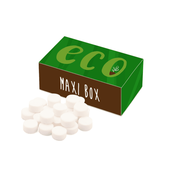 Promotional eco maxi box with midi mints and printed logo to box