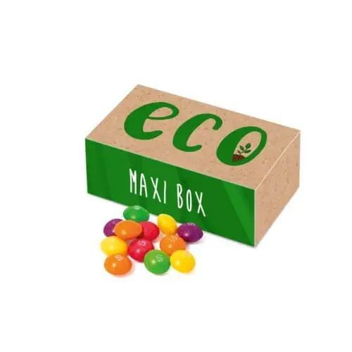 Promotional eco maxi box with Skittles sweets and printed logo on box