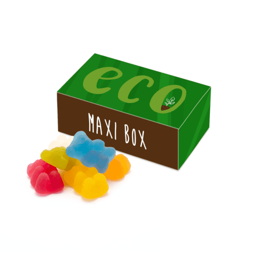 Promotional eco maxi box with vegan bears sweets and printed logo