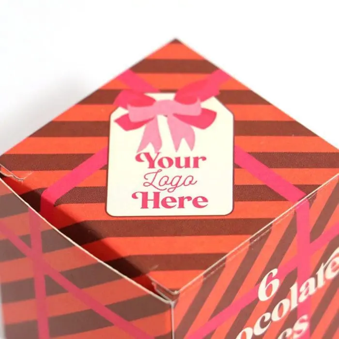 Branded eco maxi cube gift box with chocolate discs printed with logo