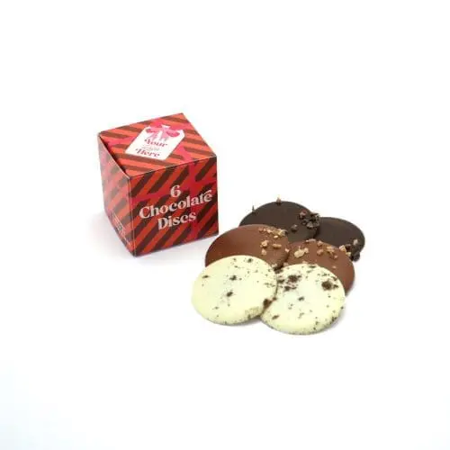 Promotional Eco Maxi Cube with chocolate discs printed with logo