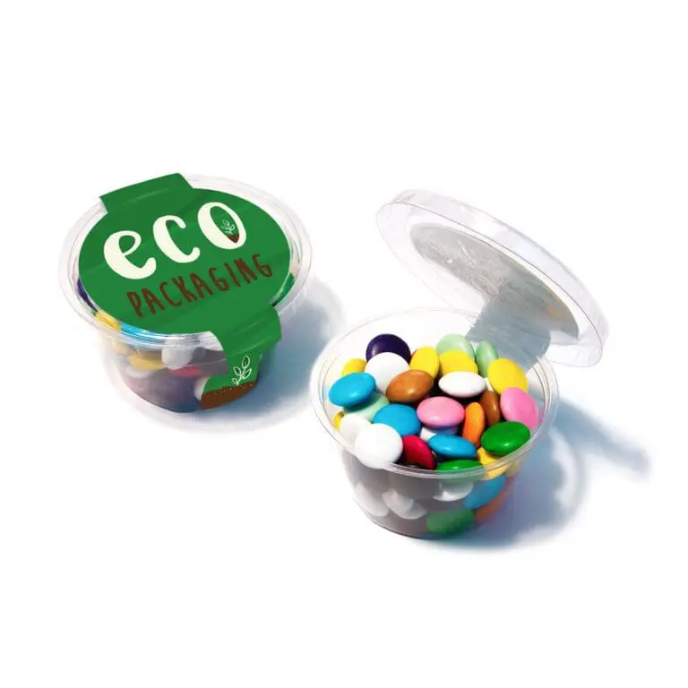 Promotional eco maxi pot with chocolate beanies sweets and printed logo