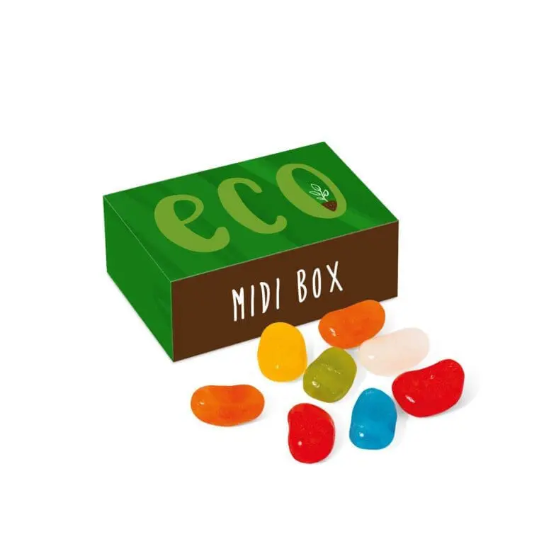 Personalised eco midi box with jolly beans sweets and printed logo