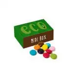 Promotional eco midi box with chocolate beanies sweets and printed logo