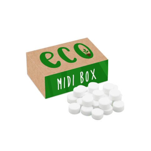 Promotional eco midi box with midi mints sweets and printed logo