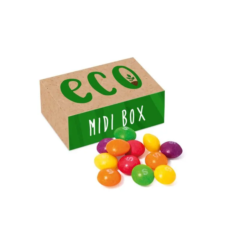 Promotional eco midi box with Skittles sweets and printed logo