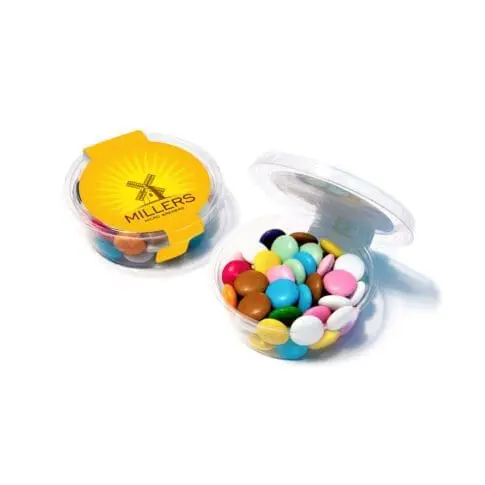 Promotional eco midi pot with chocolate beanies sweets and printed logo