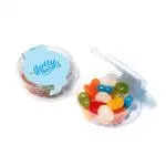 Promotional eco midi pot with jolly beans sweets and printed logo