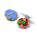 Promotional eco midi pot with Skittles sweets and printed logo