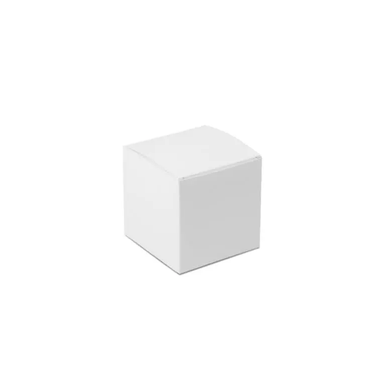 Branded white eco mini cube box with jelly beans sweets and printed logo